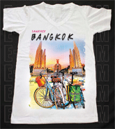 เสื้อยืดคอวีพร้อมสกรีนลายแหล่งท่องเที่ยว ลายกรุงเทพมหานคร